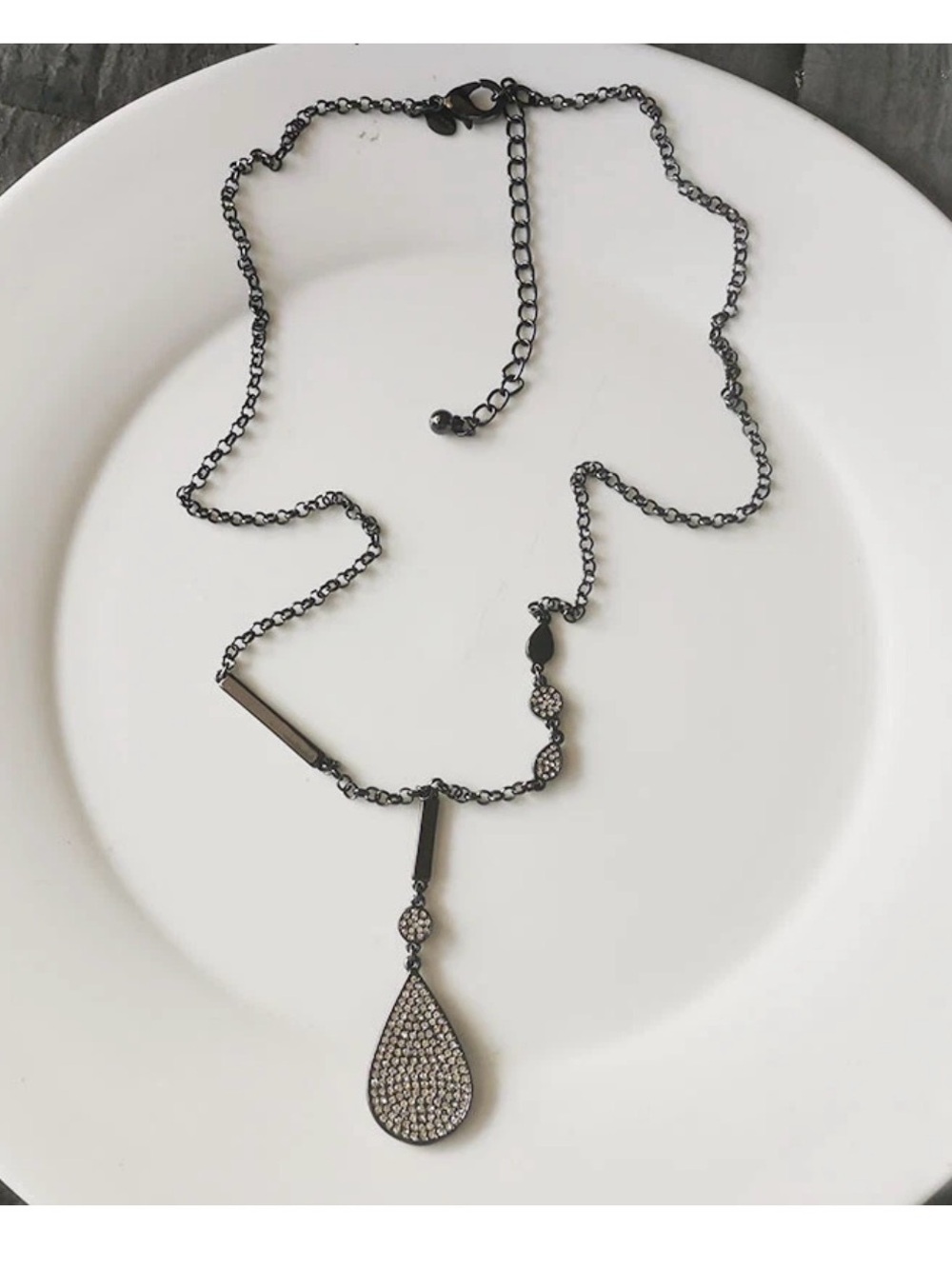 Chicos Gunmetal Teardrop Pendant Necklace - Women Jewelry